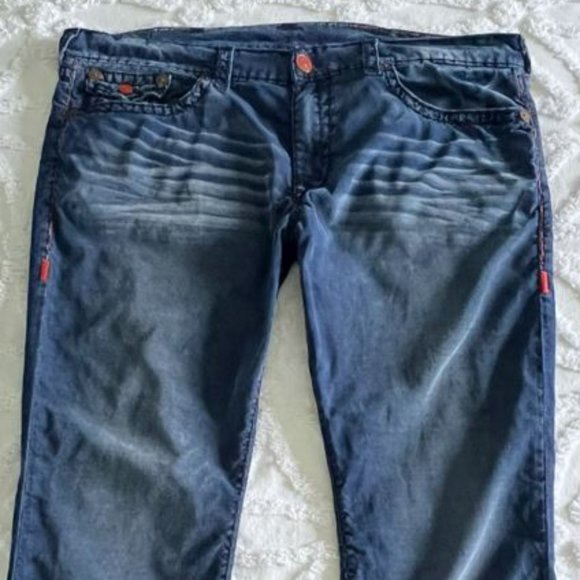 TRUE RELIGION Ricky Flap Super T Corduroys Indigo Blue & Red Pants Size 44 RARE - Picture 8 of 13
